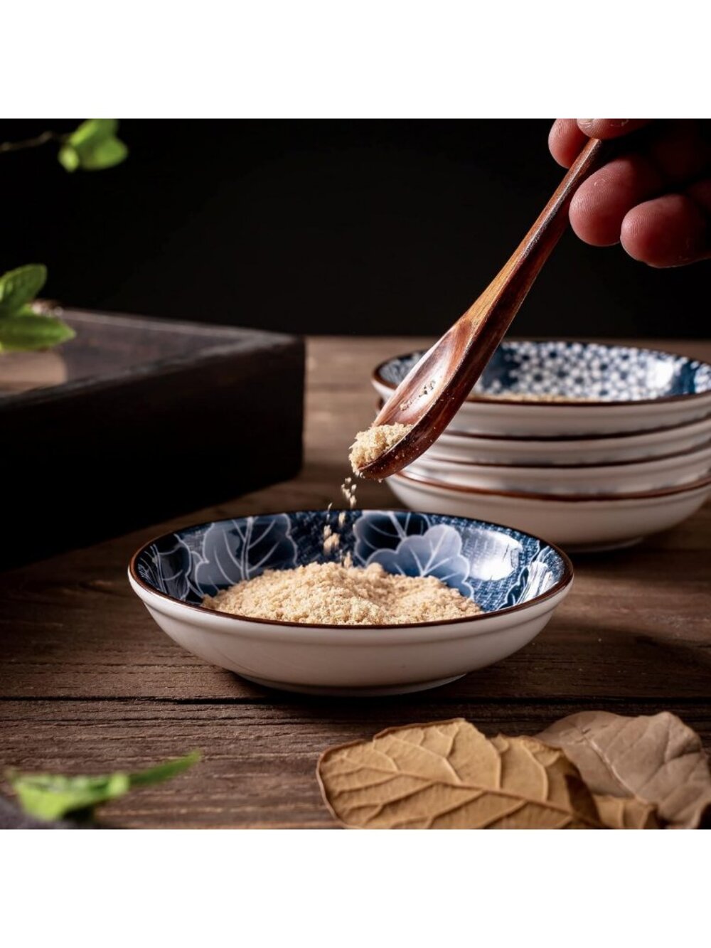 Set of 6 Japanese Ceramic Dipping Bowls - 4'' Blue & White Soy Sauce Dishes - Picture 7 of 8